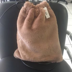 Fuzzy drawstring backpack